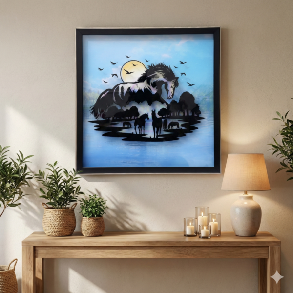 Abstract 3d Grazing Horses Glass Painting