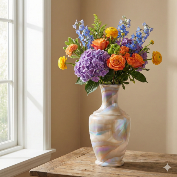Pearlescent Marble-Effect Glaze Calm Elegant Decorative Vase