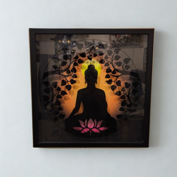 Meditating Buddha 18"X18" PVC Frame 3d Glass Painting