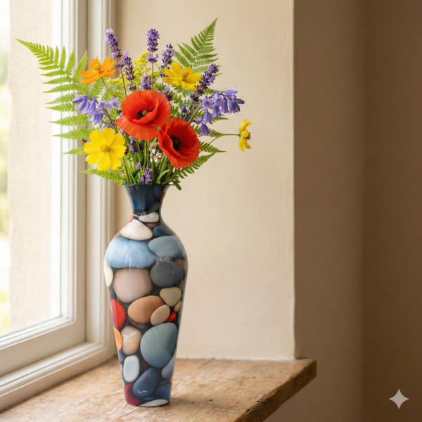 High Gloss Abstract Pebble Design Tall Decorative Floor Vase