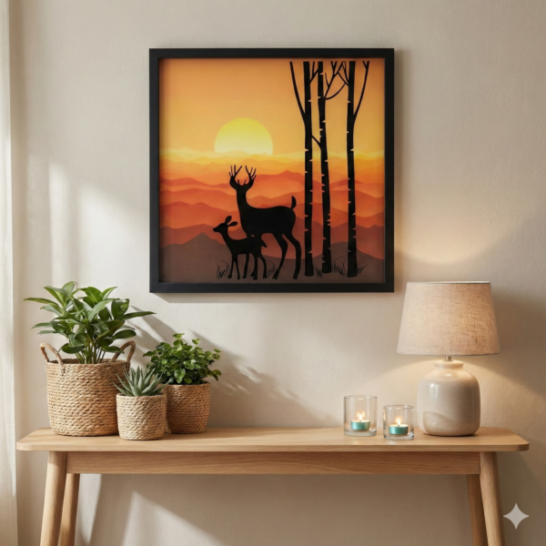 Forest Deer Duo in Sunrise Glass Painting