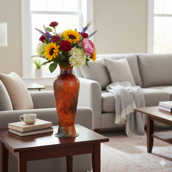 Slender Elongated Rich Textured Earthy Tone Stone like Metal Vase