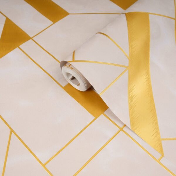 3d Cream Wallpaper with Golden Lustre