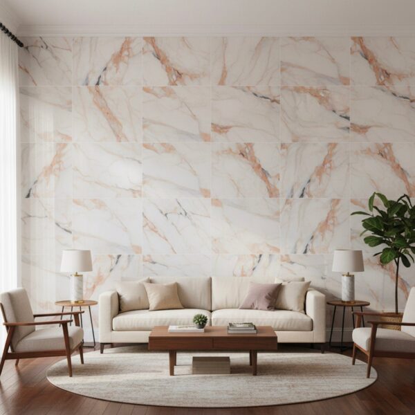 White Self Adhesive Marble Foam Sheet with Brown Lustre 2X2