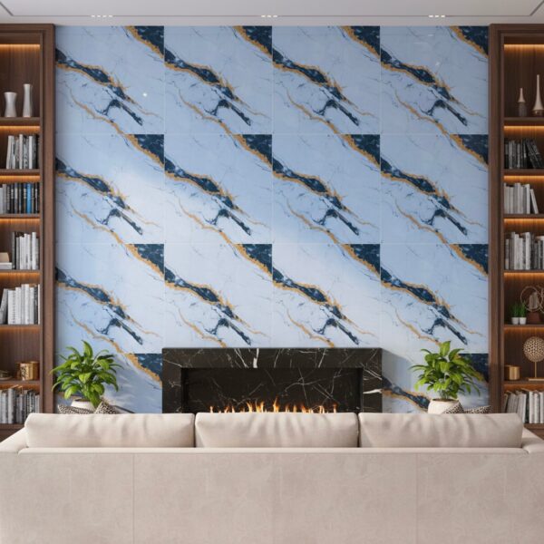 White Self Adhesive Marble Foam Sheet with Golden & Blue Lustre 2'X2'