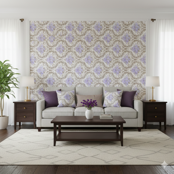 Seamless Repeating Lavender Color Floral Damask Pattern Self Adhesive Wallpaper