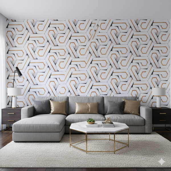 Thick white hexagonal bands Geometric Self Adhesive Wallpaper