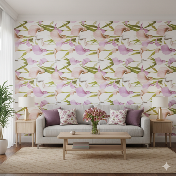 Soft contemporary floral pattern light airy aesthetic Self Adhesive Wallpaper