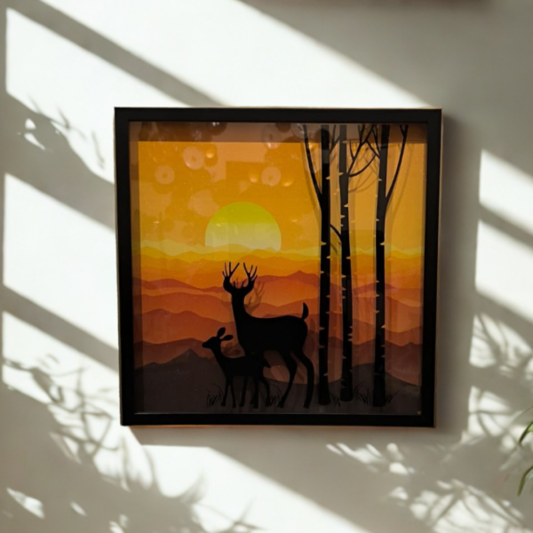 Barasingha & Deer 18"X18" PVC Frame 3d Glass Painting