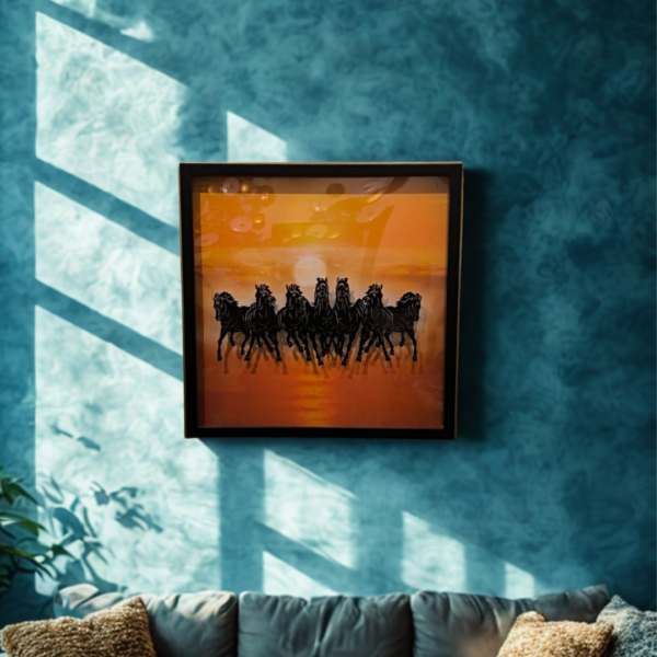 7 Black Horse 18"X18" PVC Frame 3d Glass Painting