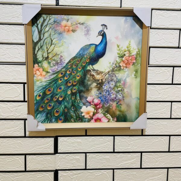 Heavenly Peacock 18"X18" Aluminium Frame Embossed Canvas Painting