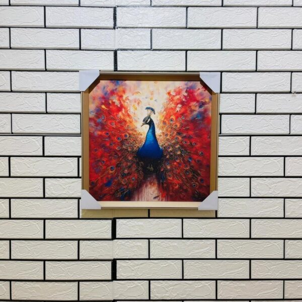 Dancing Peacock 18"X18" Aluminium Frame Embossed Canvas Painting