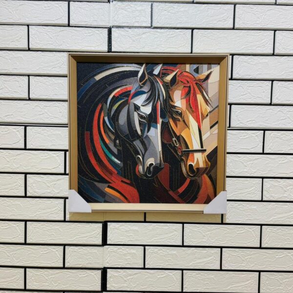 Horse Pair 18"X18" Aluminium Frame Embossed Canvas Painting