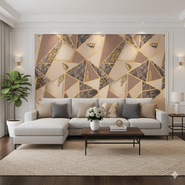 Abstract 3d Geometrical Light Brown Feathery Wallpaper