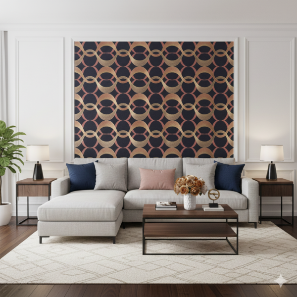 Abstract 3d Geometrical Wallpaper with Golden Rings